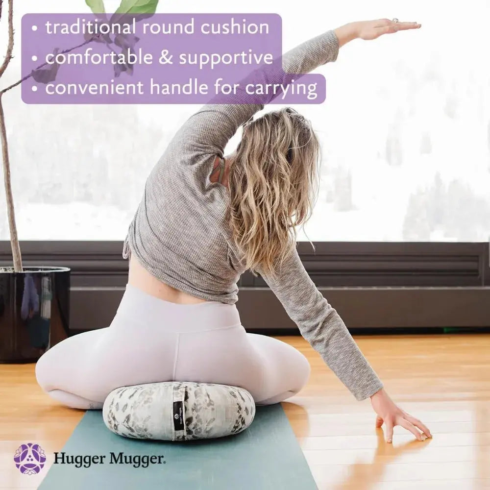 Meditation Cushion - Support in Cross-Legged Sitting, Buckwheat Filled, Durable Fabric, Convenient Handle, Handmade in USA ReBirth Threads