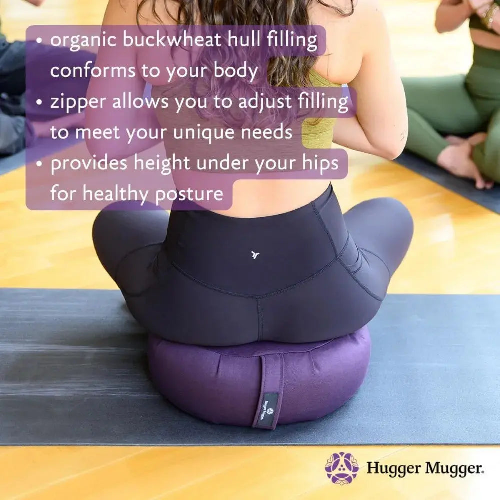 Meditation Cushion - Support in Cross-Legged Sitting, Buckwheat Filled, Durable Fabric, Convenient Handle, Handmade in USA ReBirth Threads