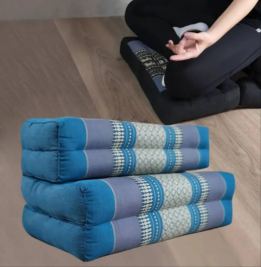 3-Fold Zafu Meditation Cushion Set Blue Rebirth Threads