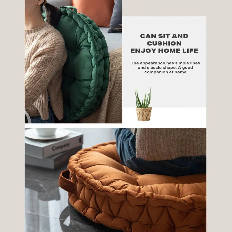 Luxury Round Pouf Tatami Cushion Meditation Floor Mat with Handle Rebirth Threads
