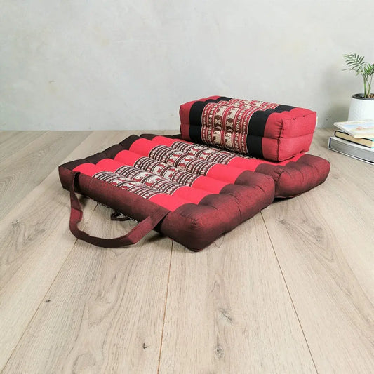 Foldable Meditation Cushion + Seating Block Set RedEle Rebirth Threads