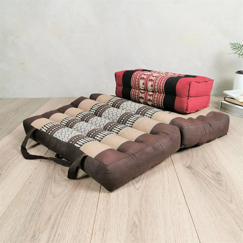 Foldable Meditation Cushion Brown + Seating Block Set BRWRedEle Rebirth Threads