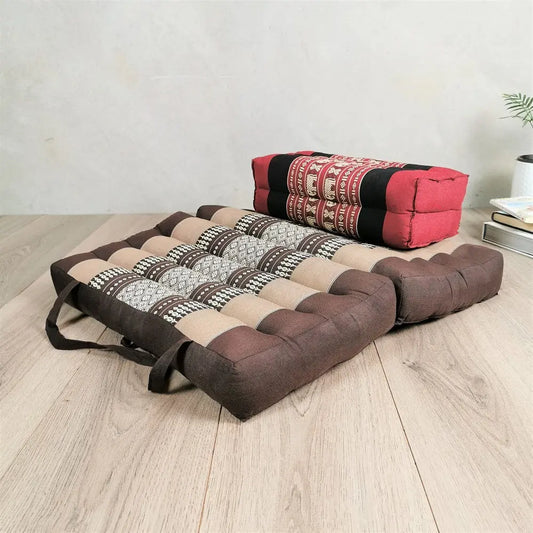 Foldable Meditation Cushion Brown + Seating Block Set BRWRedEle Rebirth Threads