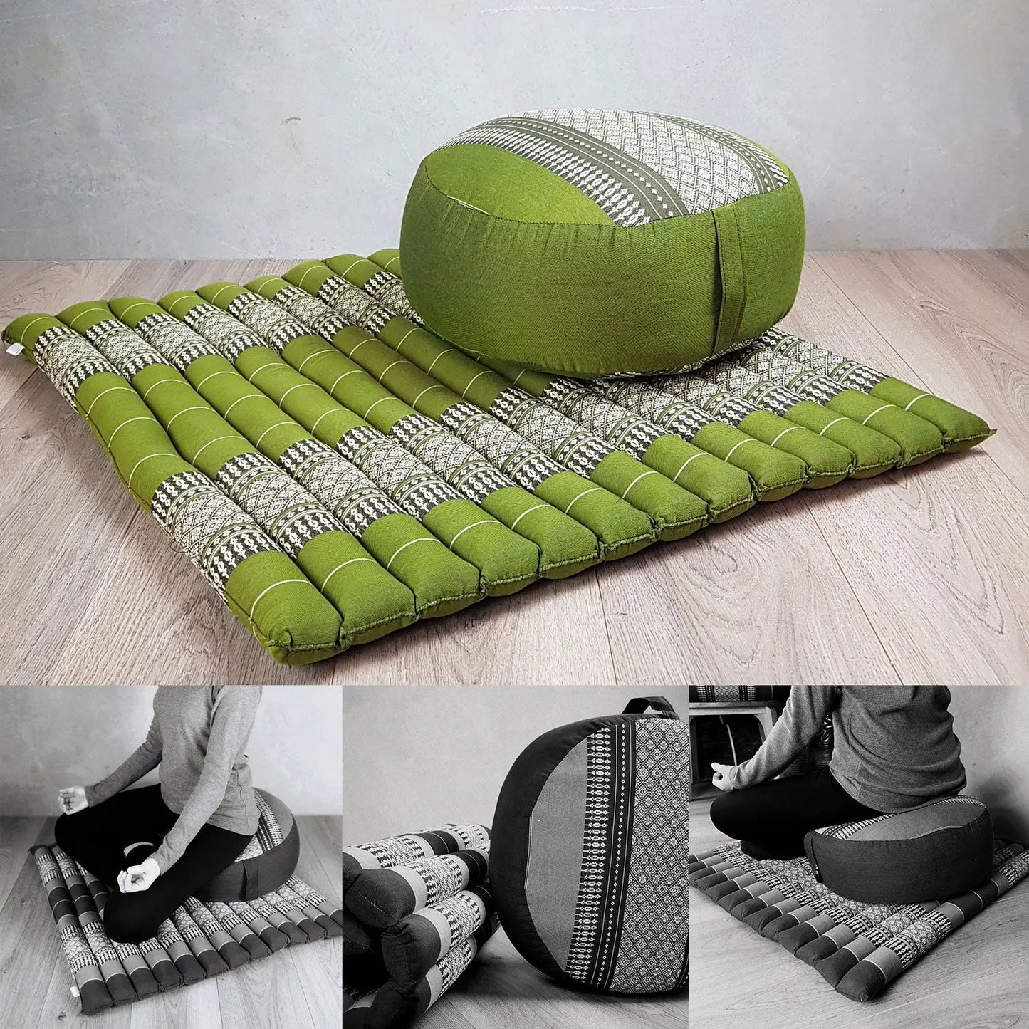 Zafu & Zabuton Meditation Set Green Rebirth Threads