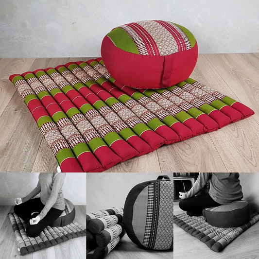 Zafu & Zabuton Meditation Set Red&Green Rebirth Threads
