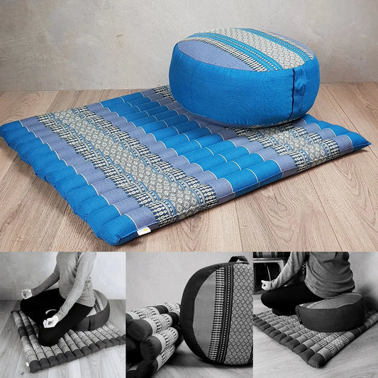 Zafu & Zabuton Meditation Set Blue Rebirth Threads